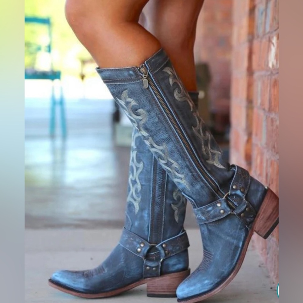 LIBERTY Grafito Knee High Cowgirl Boots { Vintage Inspired } size 8